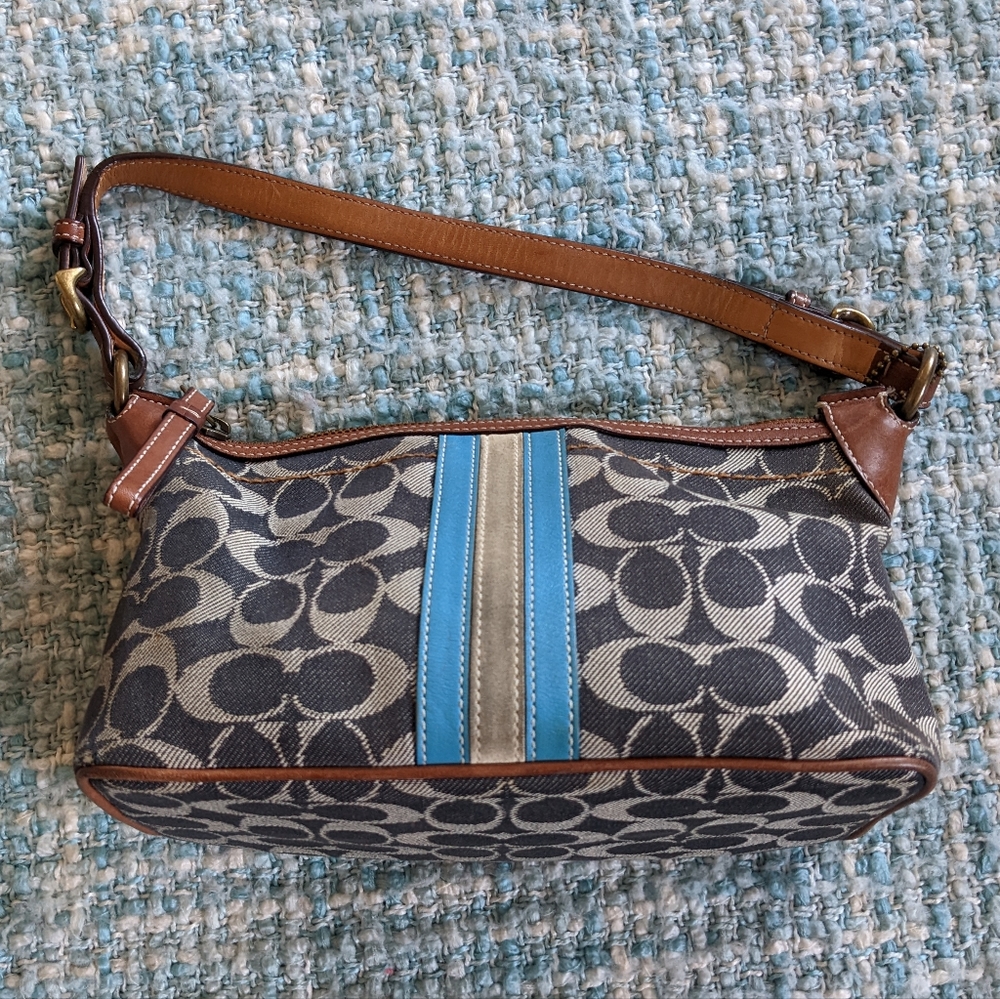 Coach Signature Denim Print with Brown Leather Trim